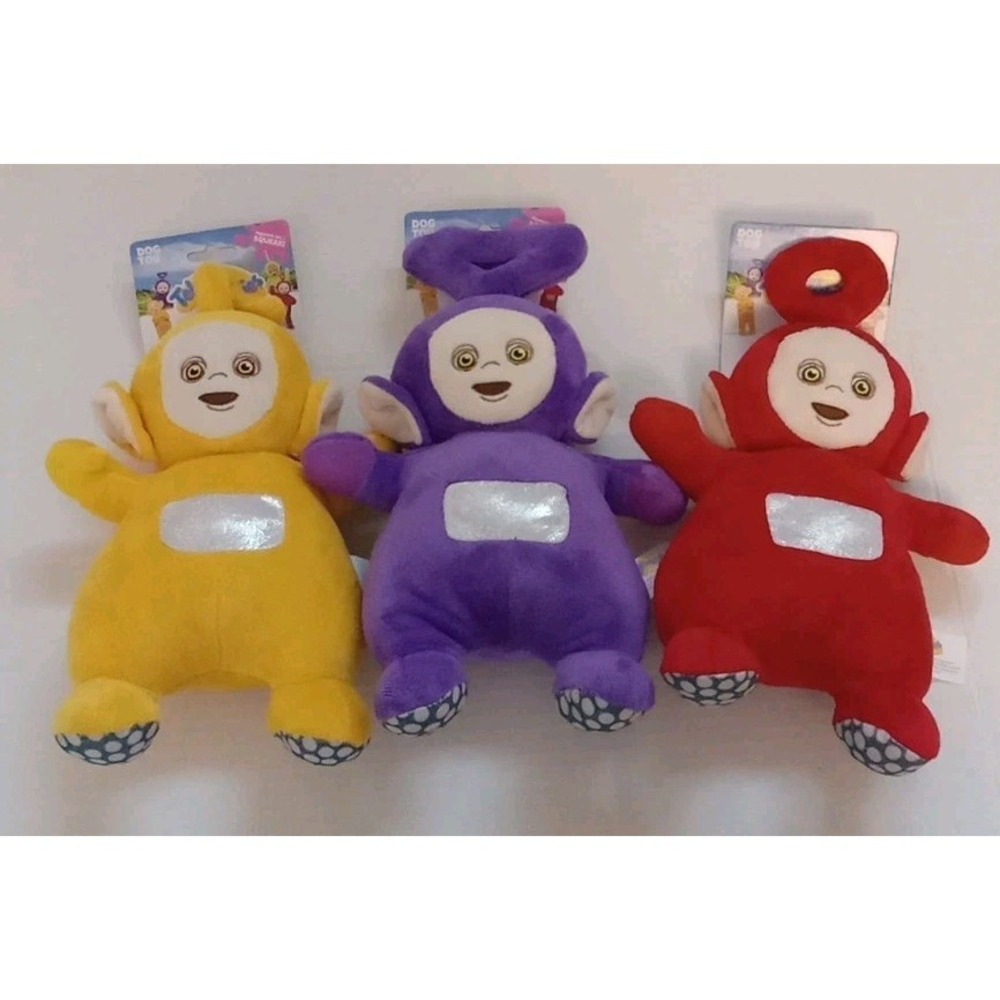 Teletubbies Red Purple Yellow Plush Squeaky Fun Playful Dog Toy Bundle